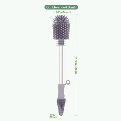 Haakaa Silicone Cleaning Brush for Baby Bottles and Crevices, Double-Ended Bottle Brush for Breast Pumps, Milk Collectors, Nipples and Breastmilk Storage Bags, Food-Grade Silicone, Pea Green, 1 Pack