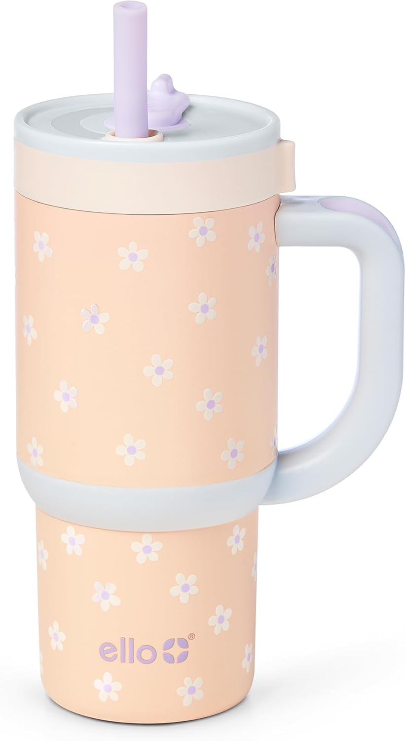 Ello Oasis 18oz Kids Tumbler with Handle & Retracting Straw, 100% Leakproof Reusable Insulated Stainless Steel Cup, Gifts for Teens Girls Boys, Keeps cold for 18 Hours, Cup Holder Friendly, Glacier