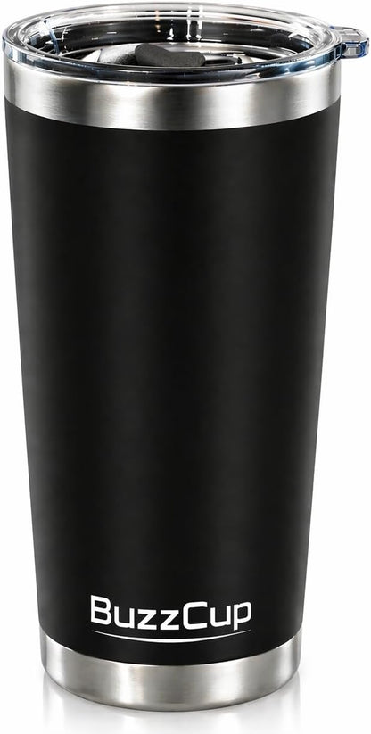 20 oz Stainless Steel Tumbler with Magnetic Slide Lid – Double Wall Insulated Coffee Travel Mug, Leak Proof Iced Coffee Cup, Hot & Cold Tumbler (Black)