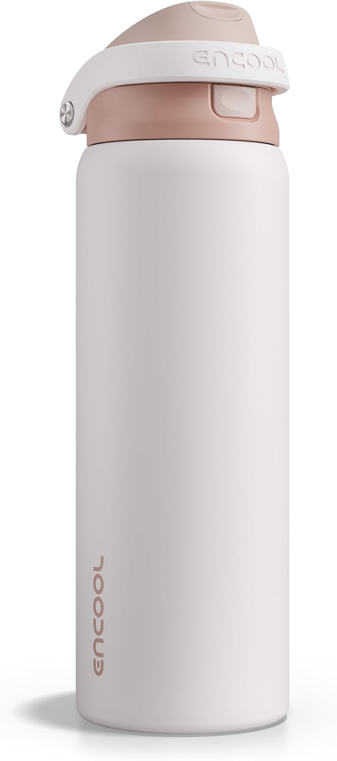 ENCOOL Leakproof Insulated Water Bottle with Straw Dual-Sip Water Bottle Bag-Safe Design for Work, Commute & Gym – Keeps Drinks Cold All Day, 24 oz, Lemonade Pink - Colors B