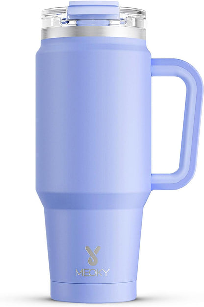 Meoky 32 oz Tumbler with Handle, Insulated Tumbler with Lid and Straw, Stainless Steel Travel Mug, Keeps Cold for 24 Hours, 100% Leak Proof, Fits in Car Cup Holder (Night)