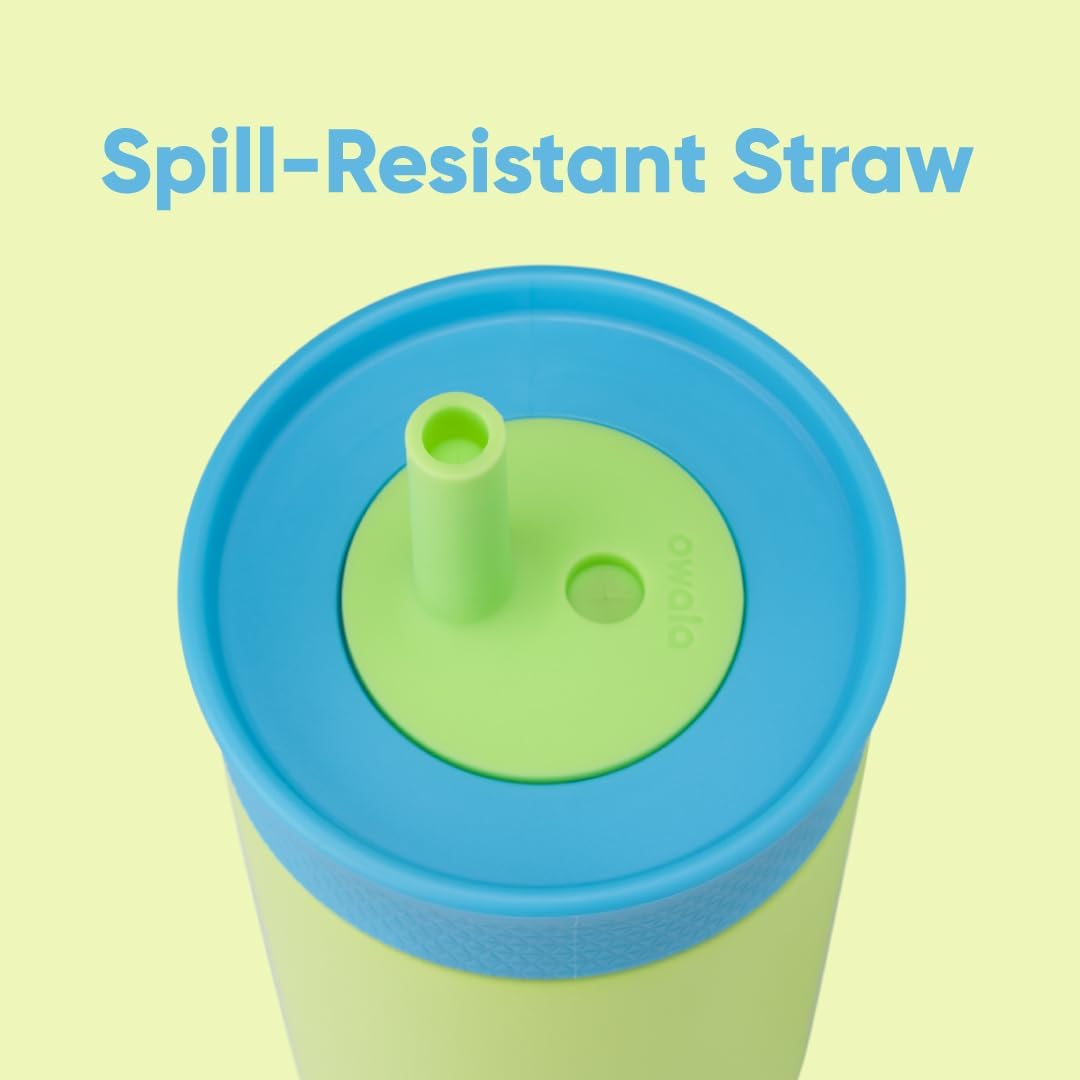 Owala Kids BPA-Free Plastic Tumbler with Spill Resistant Flexible Straw, Easy to Clean, Kids Water Bottle, Great for Travel, Dishwasher Safe, 15 Oz, Skate Park