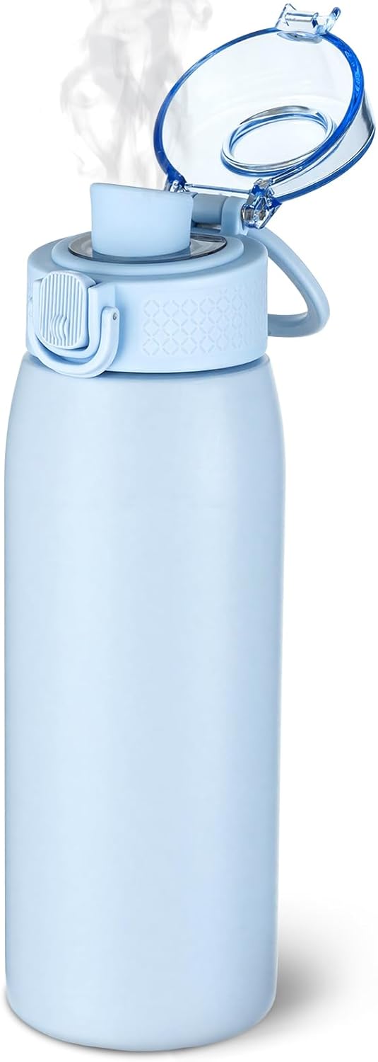 Insulated Water Bottle 24 oz with Dustproof Lid, Carry Handle & Tea Infuser, BPA-Free & Leakproof, Stainless Steel Water Bottles Ideal for Fitness, Hiking, Office & Outdoor Use (Black)