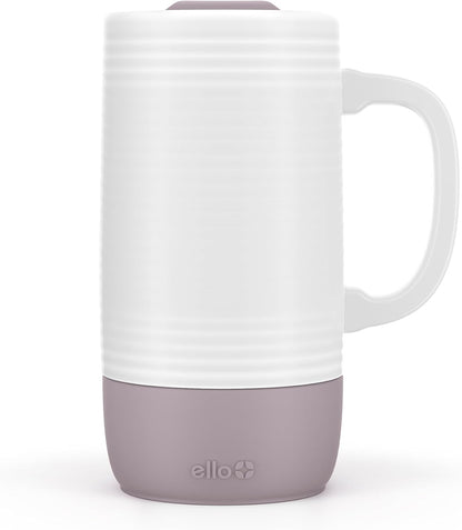 Ello Jane 18oz Ceramic Travel Mug with Handle, Splash-Resistant Slider Lid and Built-in Coaster, Perfect for Coffee and Tea, BPA Free, Dishwasher Safe, Gift for Him Her Mother's Day Birthday, Sandbar
