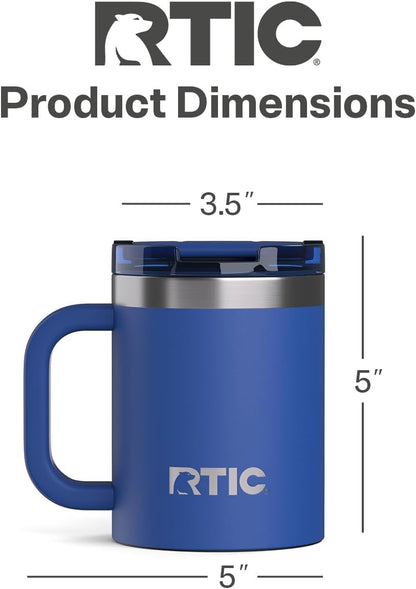 RTIC 12oz Essential Mug with Lid and Handle, Ceramic Lined, Insulated, Stainless Steel, Metal, Double Wall Vacuum-Insulation, Portable, Travel Cup for Hot and Cold Drink, Beach