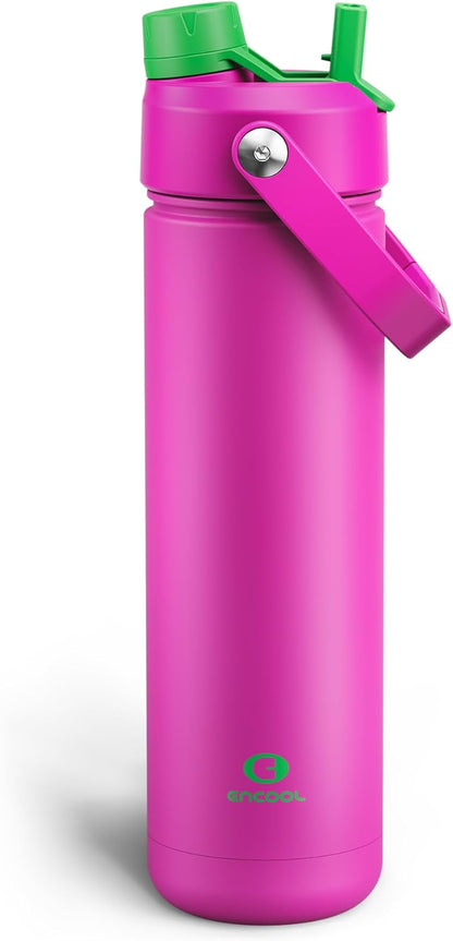 ENCOOL Insulated Water Bottle with Straw Stainless Steel Water Bottle, Leak-Proof, BPA-Free, Double Wall Vacuum Keeps Cold for 24 Hours for Sports, Travel, School (26 oz, Cotton Candy) - Colors B