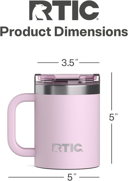 RTIC 12oz Essential Mug with Lid and Handle, Ceramic Lined, Insulated, Stainless Steel, Metal, Double Wall Vacuum-Insulation, Portable, Travel Cup for Hot and Cold Drink, Beach
