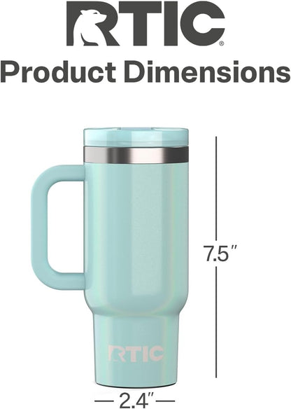 RTIC Little Road Trip Tumbler 16oz for Kids with Straw Lid and Handle, Ceramic Lined, Insulated Stainless Steel Travel Water Mug Cup, Leak-Proof, RTIC Ice Glitter