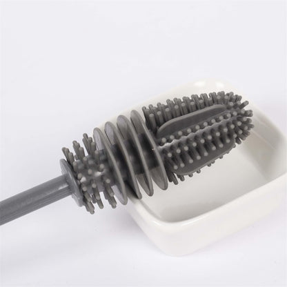 Silicone Soft Bristle Water Bottle Cleaner Brush with Extra Long Handle for Flasks, Tumbler, Glassware, Sports Bottles, Baby Bottles, Vases, Narrow Neck, Gray