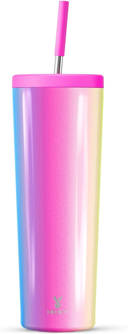 Meoky 24 oz Insulated Tumbler with Lid and Straw, Stainless Steel Vacuum Insulated Tumbler, Keeps Cold for 24 Hours, 100% Leak Proof, Fits in Car Cup Holder (Night)