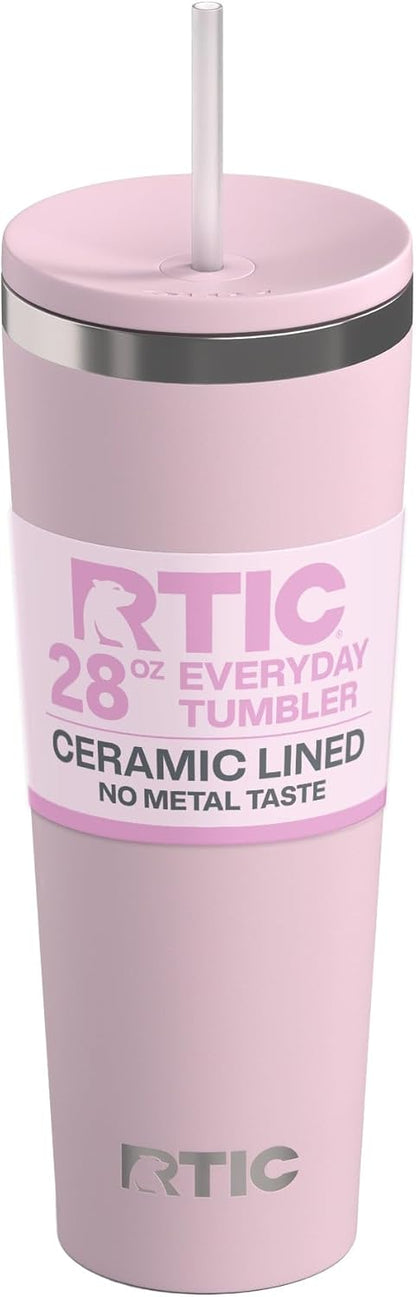 RTIC 20oz Everyday Tumbler Insulated Stainless Steel Portable Travel Coffee Cup with Straw, Ceramic Lining, Spill-Resistant Lid, BPA-Free, Hot and Cold Drink, Beach
