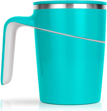 Anti-Impact No-Tip Desk Mug, 470ml / 15.9oz Stainless Steel Vacuum Insulated Mug with Handle, Smart Suction Base, Non-Slip & Knock Proof, Helps Prevent Desk Spills for Coffee, Tea, Kids & Pets (Black)