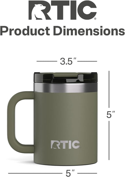 RTIC 12oz Essential Mug with Lid and Handle, Ceramic Lined, Insulated, Stainless Steel, Metal, Double Wall Vacuum-Insulation, Portable, Travel Cup for Hot and Cold Drink, Beach
