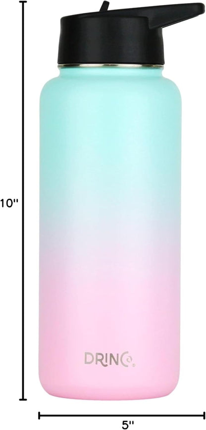 Drinco Stainless Steel Water Bottle Spout Lid Vacuum Insulated Double Wall Water Bottle Wide Mouth (40oz 32oz 22oz 18oz 14oz) Leak Proof Keep Cold Sport Camping Hiking (22 oz, 22oz Black)