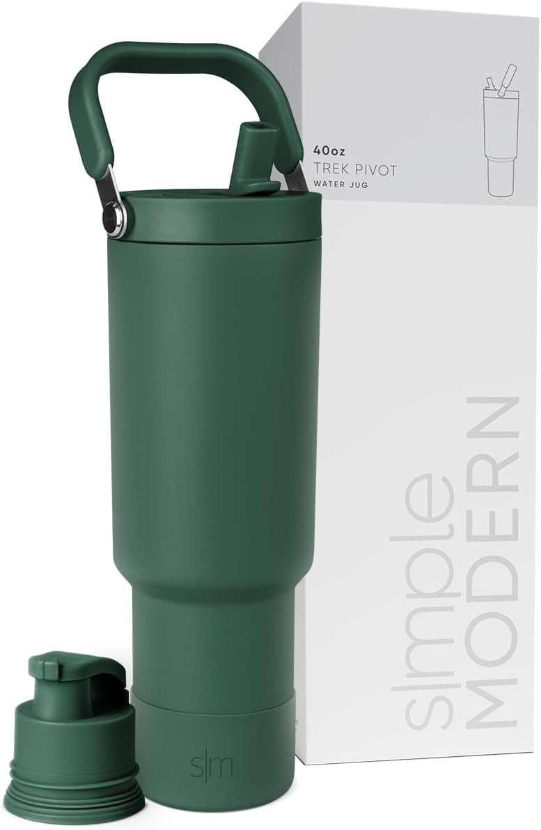 Simple Modern Trek Pivot | 40oz Flip Straw Tumbler with Handle | Water Bottle & Boot | Interchangeable Straw & Chug Lids | Insulated Stainless Steel Jug | Gym Sports Outdoors | Forest - Colors A