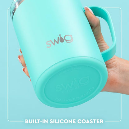 Swig Life 18oz Travel Mug, Insulated Tumbler with Handle and Lid, Cup Holder Friendly, Dishwasher Safe, Stainless Steel, Travel Coffee Cup (Honey Meadow)