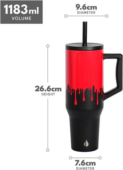 Elemental 32 oz 100% Leak Proof Tumbler with Handle & Straw - Stainless Steel Double Wall Insulated Tumbler for Hot and Cold Beverages - Travel Coffee Mug with Sip & Straw Lid - White - Colors B