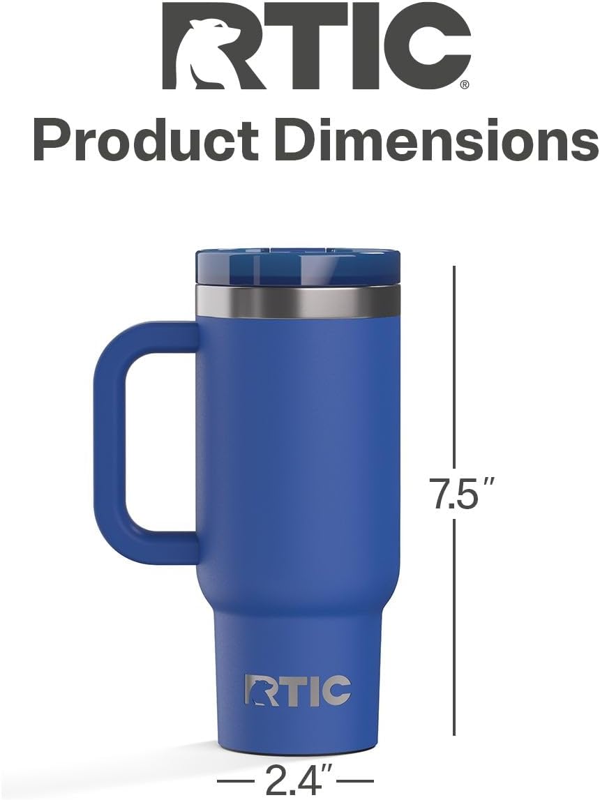 RTIC Little Road Trip Tumbler 16oz for Kids with Straw Lid and Handle, Ceramic Lined, Insulated Stainless Steel Travel Water Mug Cup, Leak-Proof, RTIC Ice Glitter