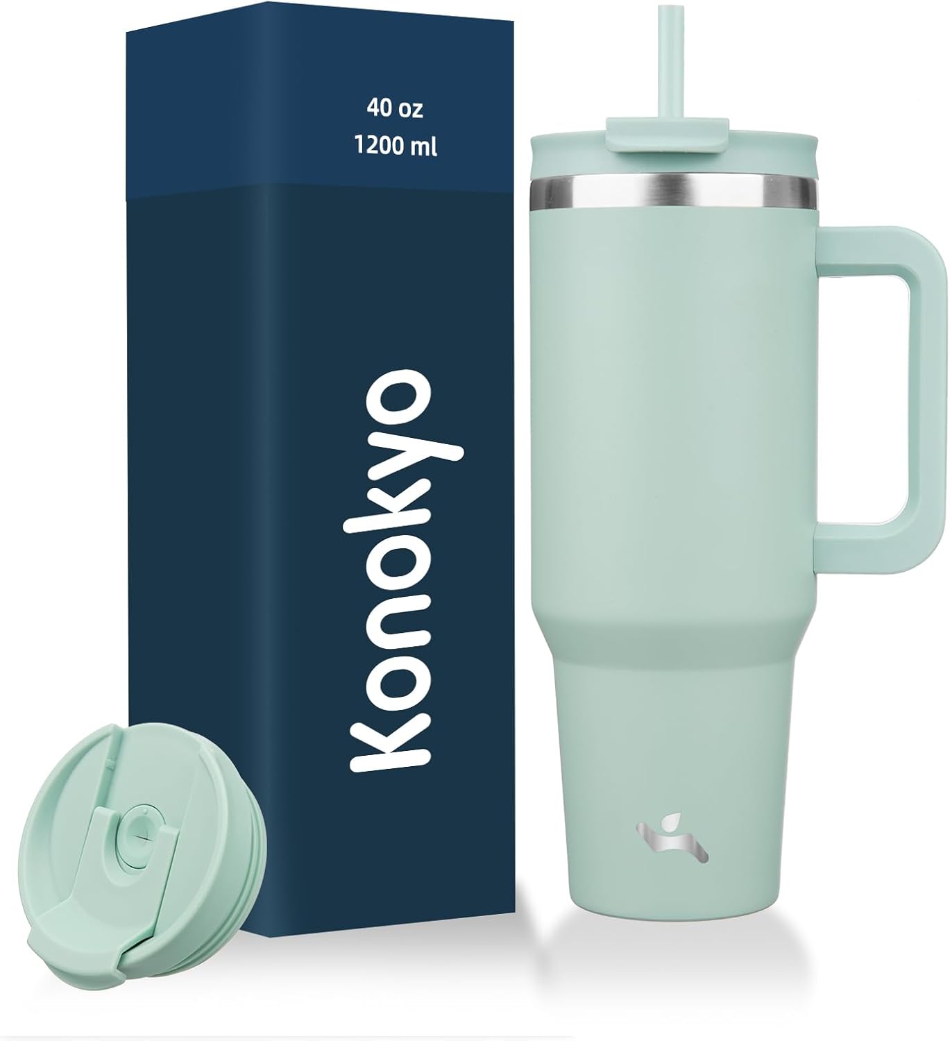 Konokyo 30 oz Tumbler with Handle and 2 Straws,2 in 1 Lid Insulated Water Bottle Stainless Steel Travel Coffee Mug,Sky