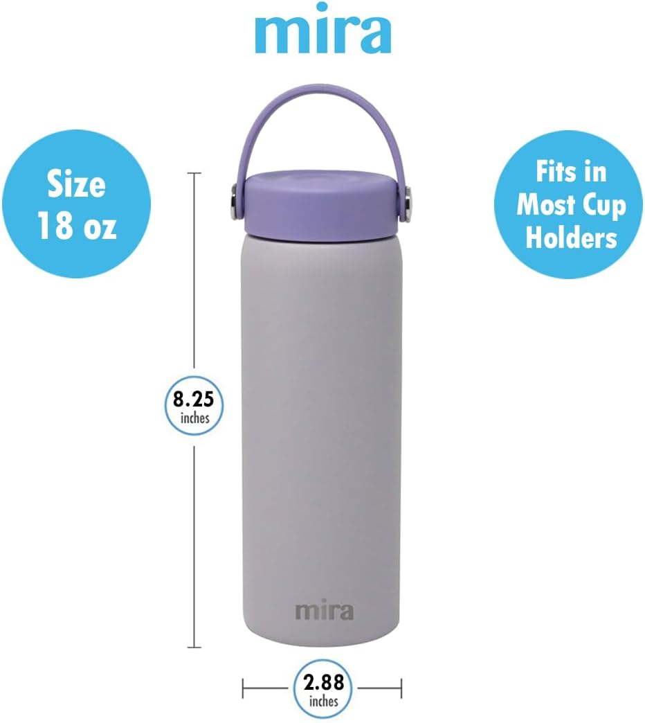 MIRA 18 oz Tea Infuser Thermo - Stainless Steel Travel Bottle with Removable Strainer for Loose Leaf Tea - Insulated Hot & Cold Brew Steeper - White