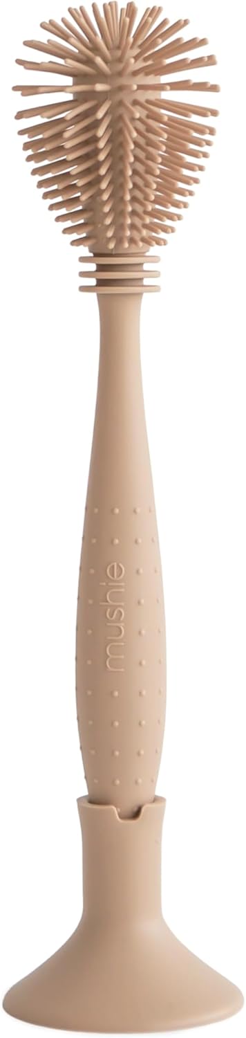 mushie Baby Bottle Brush | Soft Silicone with Suction Base (Shifting Sand)