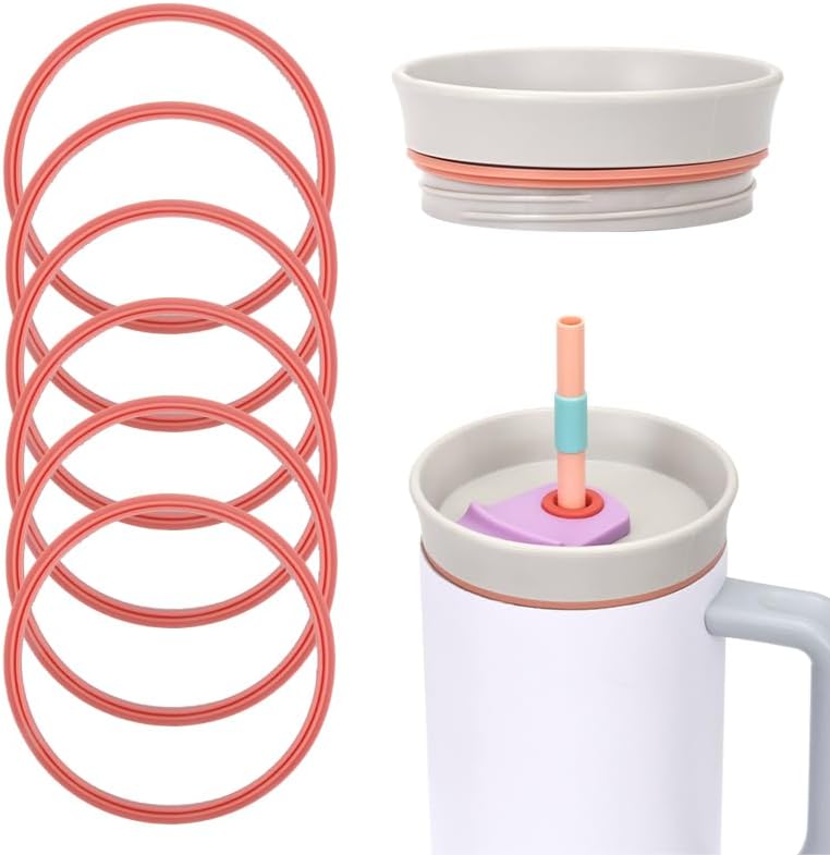 6pcs Gasket Replacement for Owala 40oz Tumbler, Rubber Lid Seal Ring Water Bottle Accessories Replacement Part Compatible with Owala 40oz Stainless Steel Cup (Pink)