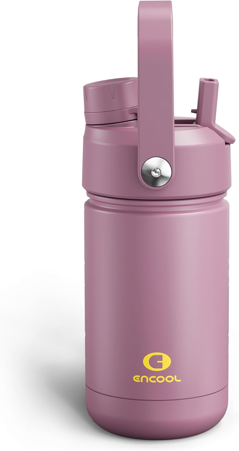 ENCOOL Insulated Water Bottle with Straw Stainless Steel Water Bottle, Leak-Proof, BPA-Free, Double Wall Vacuum Keeps Cold for 24 Hours for Sports, Travel, School (26 oz, Cotton Candy) - Colors D