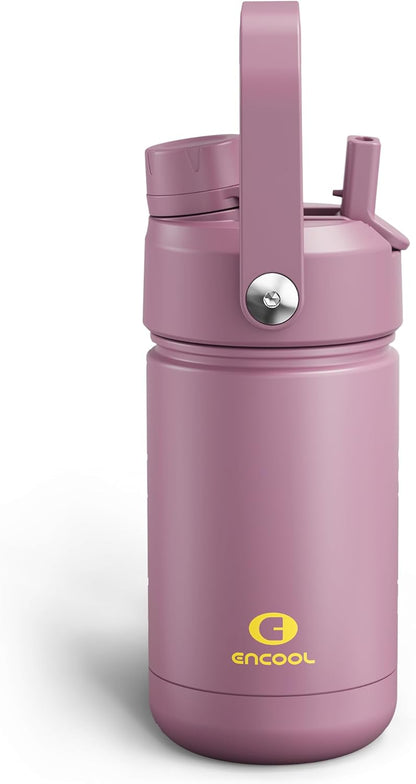 ENCOOL Insulated Water Bottle with Straw Stainless Steel Water Bottle, Leak-Proof, BPA-Free, Double Wall Vacuum Keeps Cold for 24 Hours for Sports, Travel, School (26 oz, Cotton Candy) - Colors D