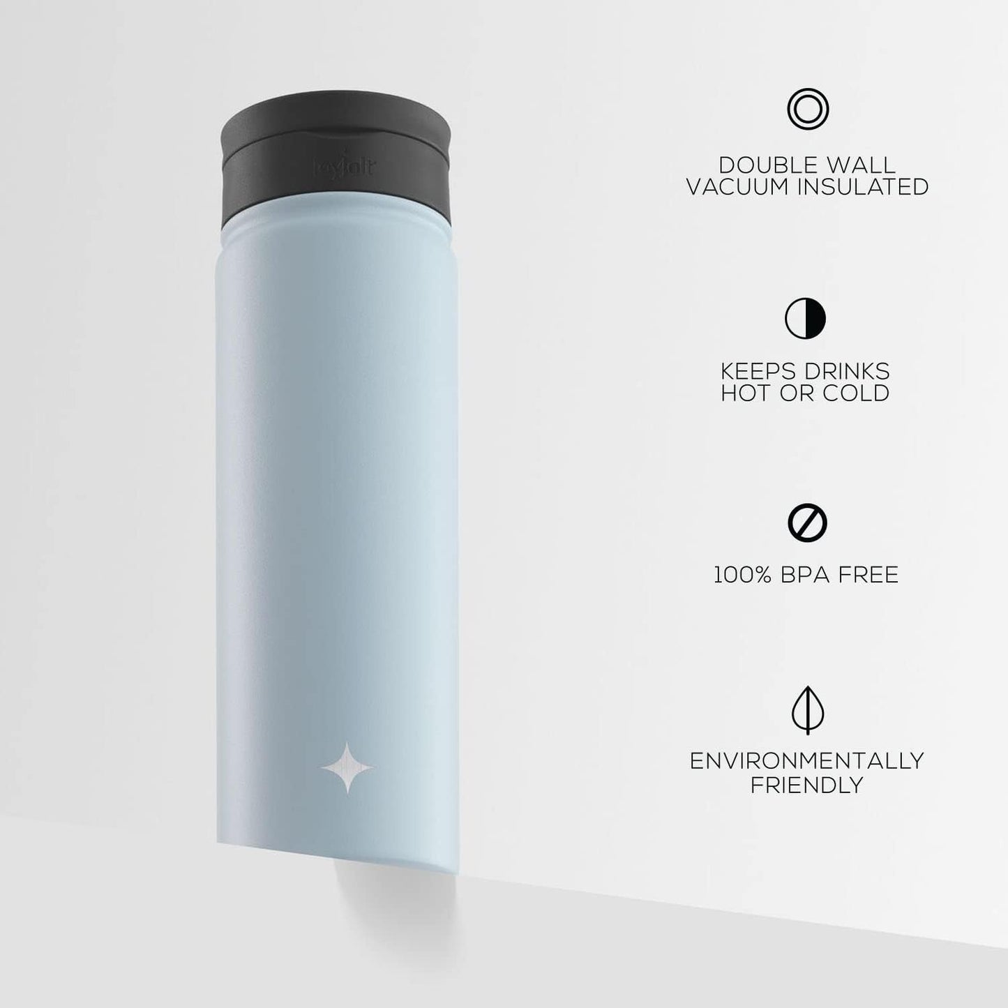 JoyJolt Triple Insulated Water Bottle with Straw Lid AND Flip Lid! 22oz Water Bottle, 12 Hour Hot/Cold Vacuum Insulated Stainless Steel Water Bottle. BPA-Free Leakproof Water Bottles - Thermos Bottle