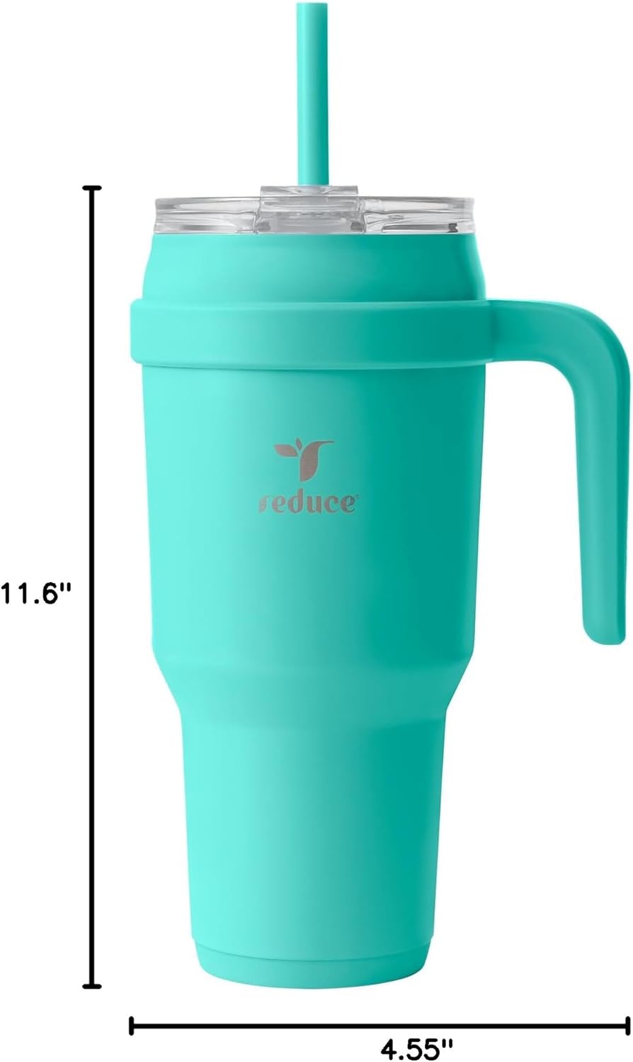 REDUCE 24 oz Stainless Steel Tumbler with Handle - Dual-Wall Vacuum Insulated Travel Mug, Sweat-Proof Lid & Reusable Straw - Keeps Drinks Cold for 24 Hrs, Fits Cupholders, Dishwasher Safe - Lilac Bud