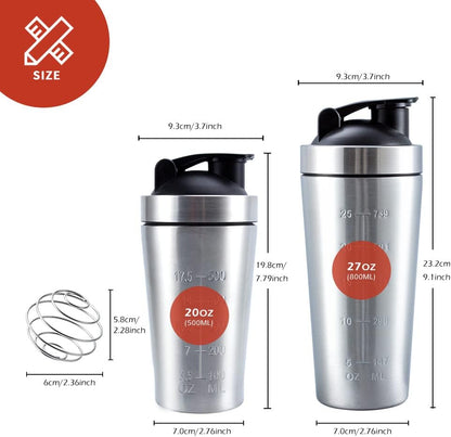 VALESKA 20-Ounce Stainless Steel Protein Shaker Bottle With Wire Whisk - BPA Free, Leak-Proof, Dishwasher Safe, Perfect for Gym Workout
