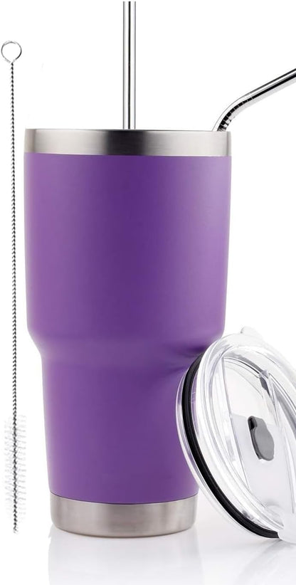 D·S 30oz Blue Tumbler Stainless Steel Double Wall Vacuum Insulated Mug with Straw and Lid, Cleaning Brush for Cold and Hot Beverages