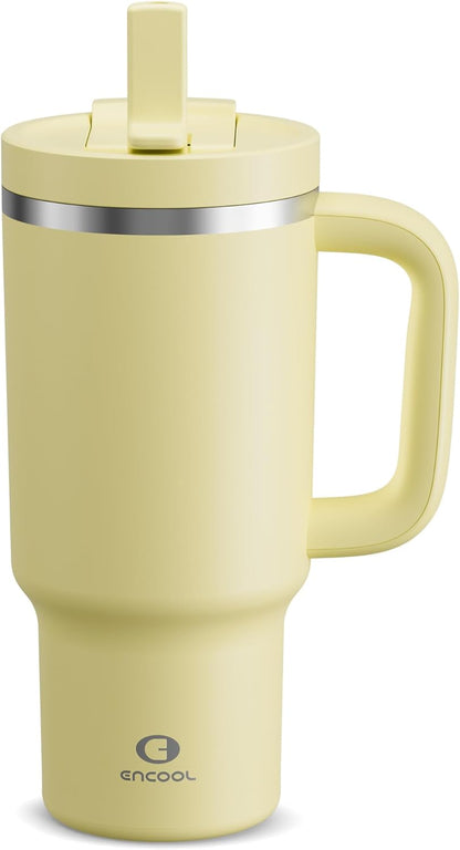 40 oz Tumbler with Handle and Straw: Stainless Steel Insulated Tumbler Keeps Cold for 24 Hours, Leakproof Travel Cup Fits in Cup Holder and BPA-Free, Cotton Candy