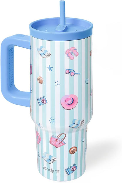 SANDJEST Pickleball Stainless Steel Locking Lid Silicone Straw Tumbler with Handle 40oz, Insulated Stainless Steel Travel Cup for Women Girls Friends Players, Gift Idea for Birthday Christmas