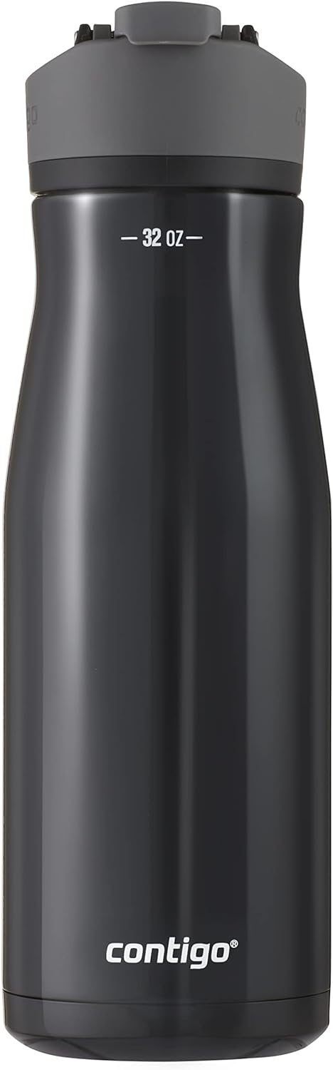 Contigo Cortland Chill 2.0 Vacuum-Insulated Stainless Steel Water Bottle, Spill-Proof Sip Technology, Interchangeable Lid, 24oz, Steel/Licorice, Perfect for Fitness Travel Everyday Use