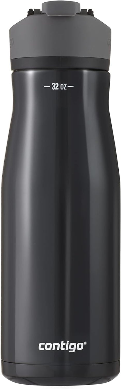 Contigo Cortland Chill 2.0 Vacuum-Insulated Stainless Steel Water Bottle, Spill-Proof Sip Technology, Interchangeable Lid, 24oz, Steel/Licorice, Perfect for Fitness Travel Everyday Use