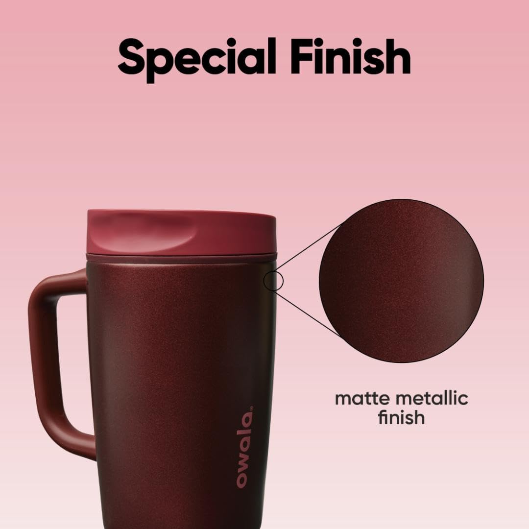 Owala SmoothSip Slider Insulated Stainless Steel Coffee Tumbler, Reusable Iced Coffee Cup, Hot Coffee Travel Mug, BPA Free 20 oz, Grey/Blue (High Dive)
