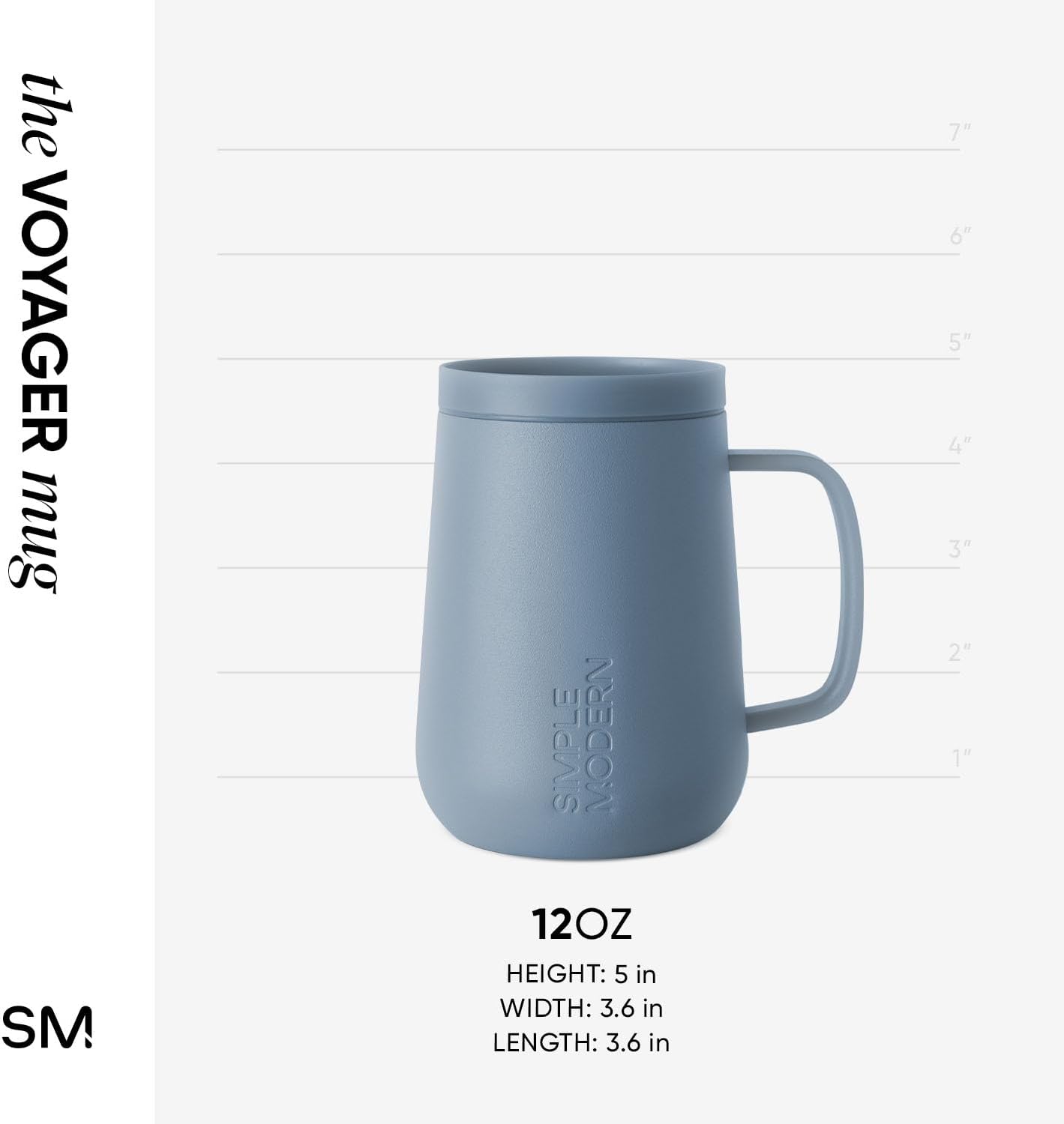 Simple Modern Voyager Signature Mug | Travel Coffee Tumbler with 360° Lid and Handle | Ceramic-Lined Insulated Stainless Steel Iced Cold Brew Cup | 12oz, Blue Dune