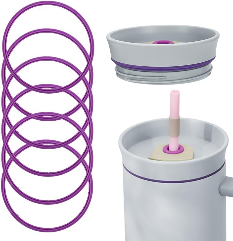 6pcs Gasket Replacement for Owala 40oz Tumbler, Rubber Lid Seal Ring Water Bottle Accessories Replacement Part Compatible with Owala 40oz Stainless Steel Cup (Pink)