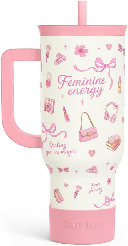 SANDJEST Pickleball 40oz Tumbler With Handle and Straw, Pickleball Queen Insulated Stainless Steel Travel Coffee Mug for Women Girls Players, Gift Idea for Birthday Christmas Mothers Day