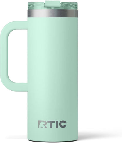 RTIC 20oz Road Trip Travel Mug with Lid and Handle, Ceramic Lined, Insulated, Stainless Steel, Metal, Double Wall Vacuum-Insulation, Portable Coffee, Tea Cup for Hot and Cold Drink, Black