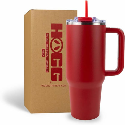 Hogg Big Swig 40 oz Tumbler with Handle and Straw - Red, 40oz Insulated Stainless Steel, Water Tumbler with Straw, Water Cup with Handle, Versatile Leak Proof Lid