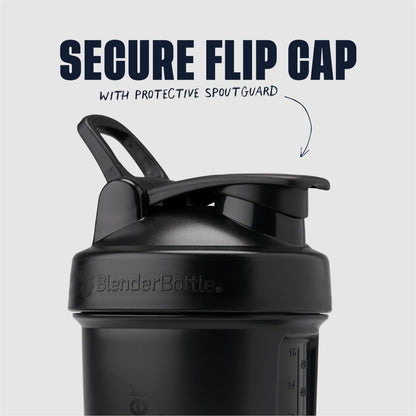 BlenderBottle Shaker Bottle with Pill Organizer and Storage for Protein Powder, Classic V2 ProStak System, 22-Ounce, Midnight Black