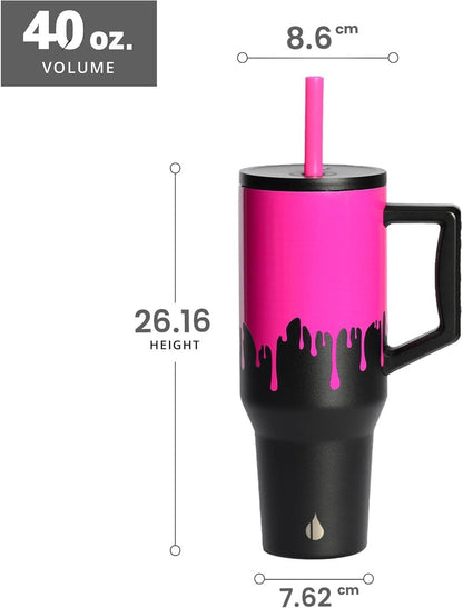 Elemental 32 oz 100% Leak Proof Tumbler with Handle & Straw - Stainless Steel Double Wall Insulated Tumbler for Hot and Cold Beverages - Travel Coffee Mug with Sip & Straw Lid - White - Colors B