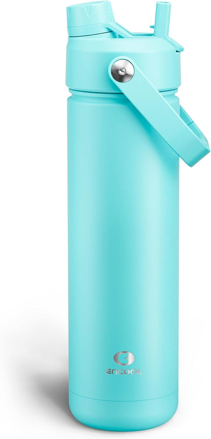 ENCOOL Insulated Water Bottle with Straw Stainless Steel Water Bottle, Leak-Proof, BPA-Free, Double Wall Vacuum Keeps Cold for 24 Hours for Sports, Travel, School (26 oz, Cotton Candy) - Colors B