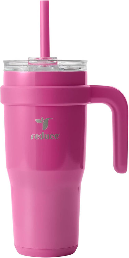 REDUCE 24 oz Stainless Steel Tumbler with Handle - Dual-Wall Vacuum Insulated Travel Mug, Sweat-Proof Lid & Reusable Straw - Keeps Drinks Cold for 24 Hrs, Fits Cupholders, Dishwasher Safe - Lilac Bud