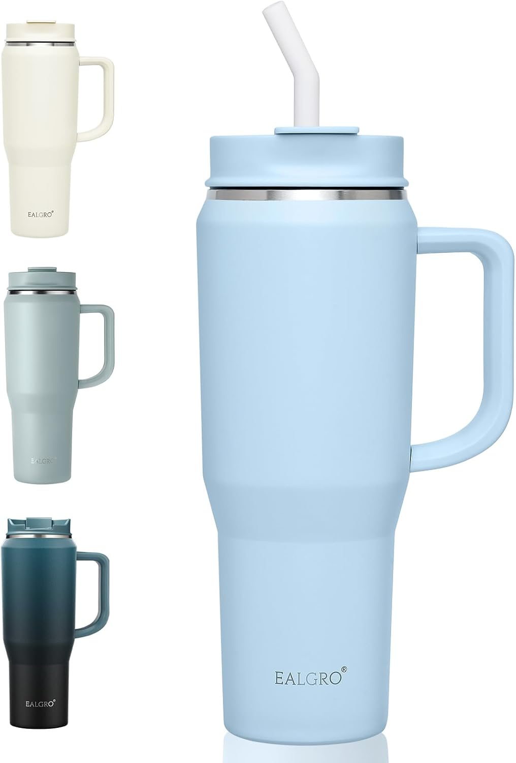 EALGRO 50 oz Tumbler with Handle, Insulated Tumblers with Lid and Straw, Large Metal Sports Water Bottle Jug, Thermal Stainless Steel Travel Coffee Mug Cup, Black