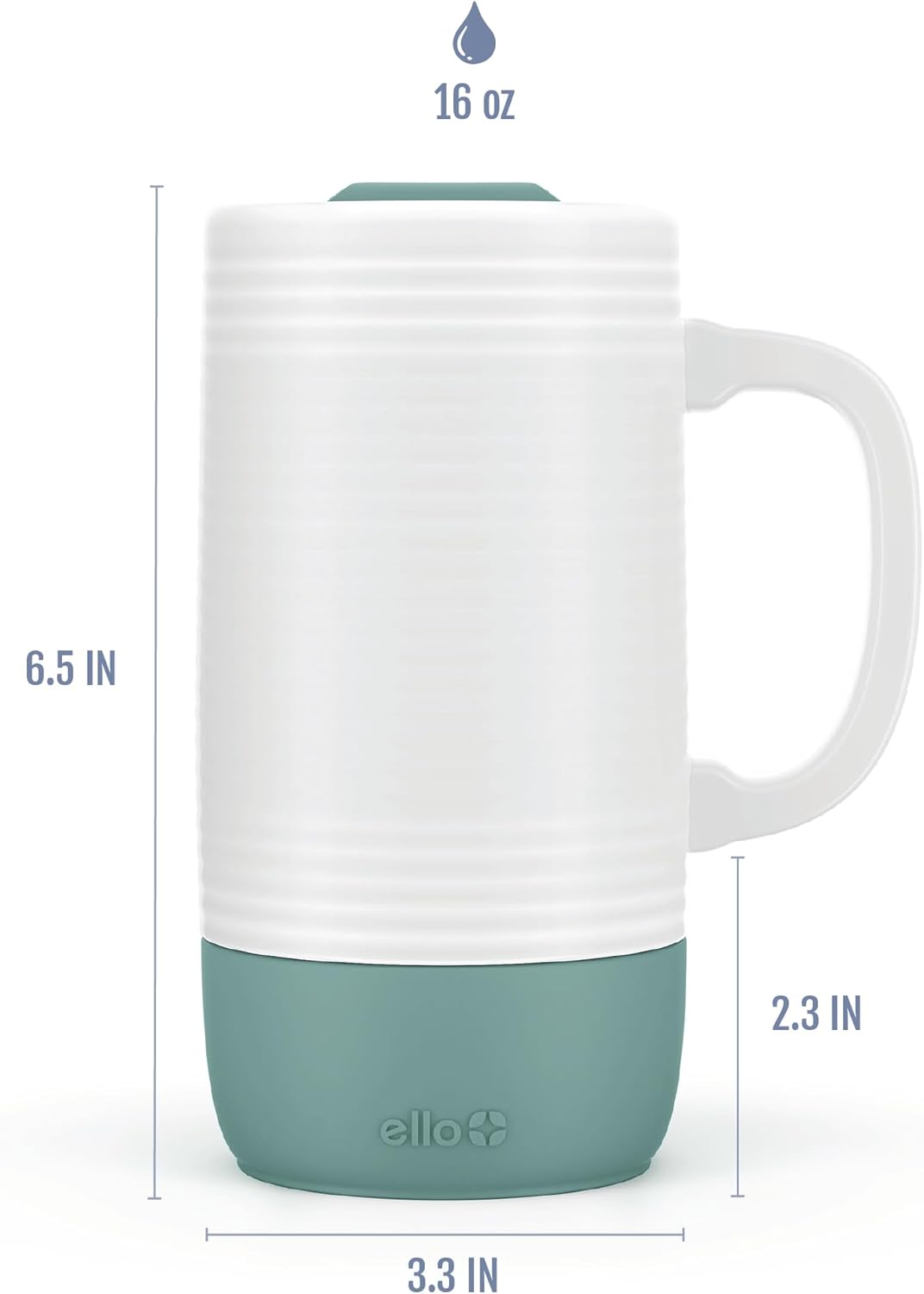 Ello Jane 18oz Ceramic Travel Mug with Handle, Splash-Resistant Slider Lid and Built-in Coaster, Perfect for Coffee and Tea, BPA Free, Dishwasher Safe, Gift for Him Her Mother's Day Birthday, Sandbar