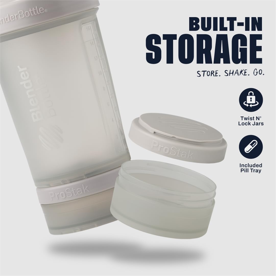 BlenderBottle Shaker Bottle with Pill Organizer and Storage for Protein Powder, Classic V2 ProStak System, 22-Ounce, Midnight Black