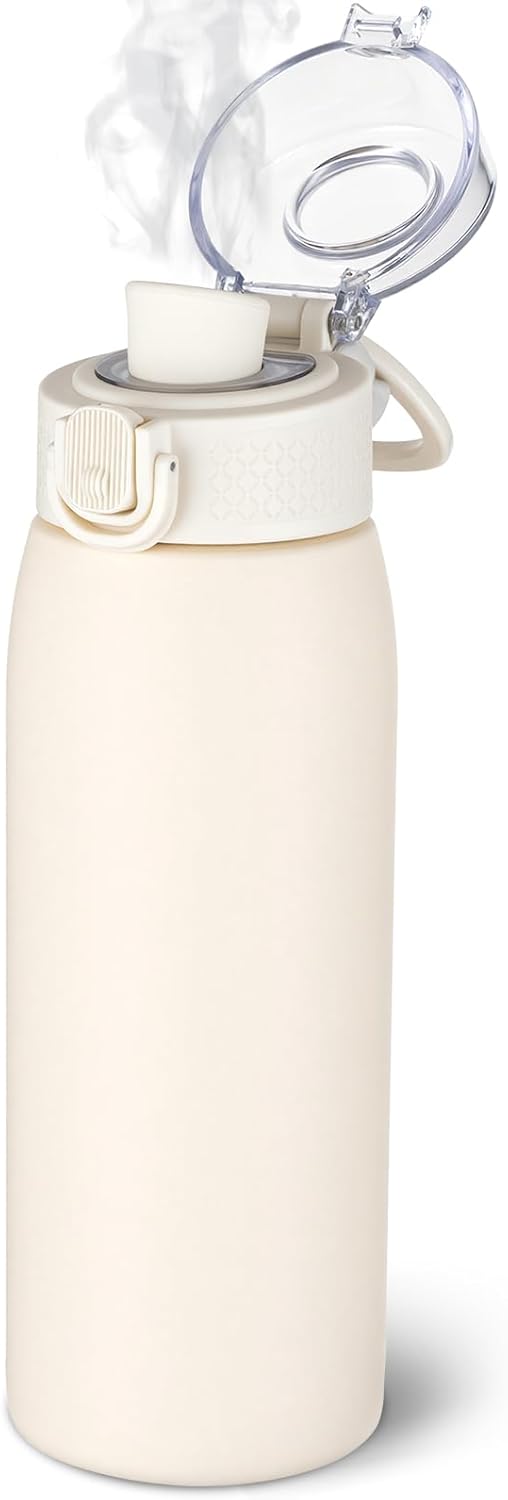 Insulated Water Bottle 24 oz with Dustproof Lid, Carry Handle & Tea Infuser, BPA-Free & Leakproof, Stainless Steel Water Bottles Ideal for Fitness, Hiking, Office & Outdoor Use (Black)